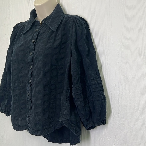 Free People - Happy Days Black Balloon Sleeves Button Down Blouse Size XS - Picture 6 of 10